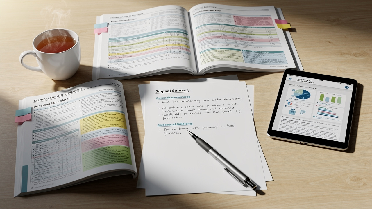 Study materials showing Australian medical guidelines and notes