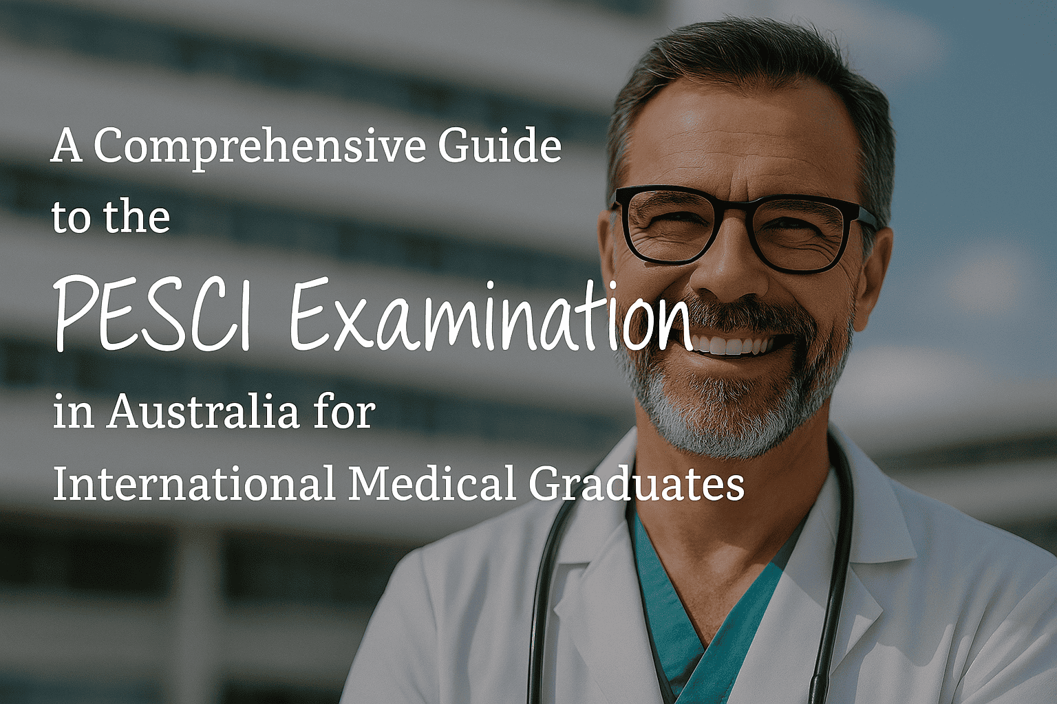 PESCI examination guide title over a portrait of a doctor wearing a stethoscope.