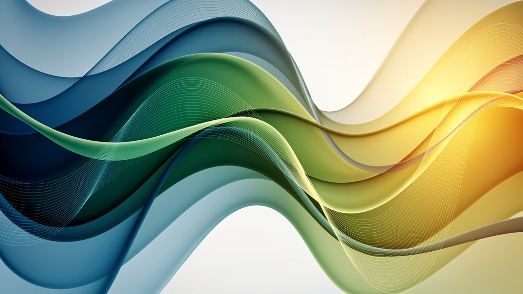 Abstract layered blue, green and gold waves.