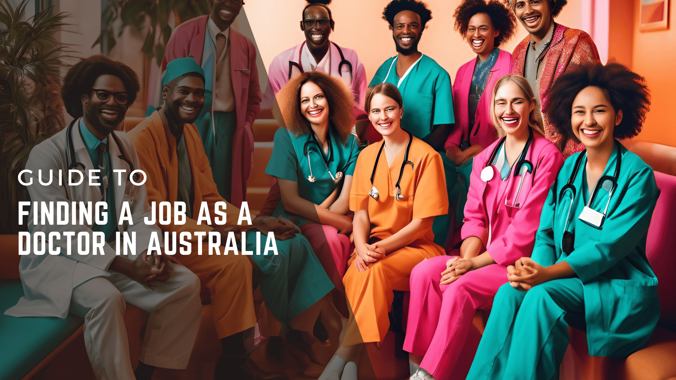 Guide to finding a doctor job in Australia title beside a group portrait.