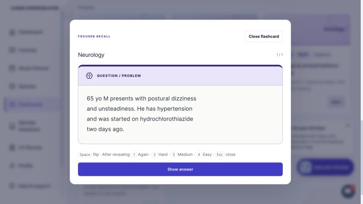 A real LearnMedicine flashcard