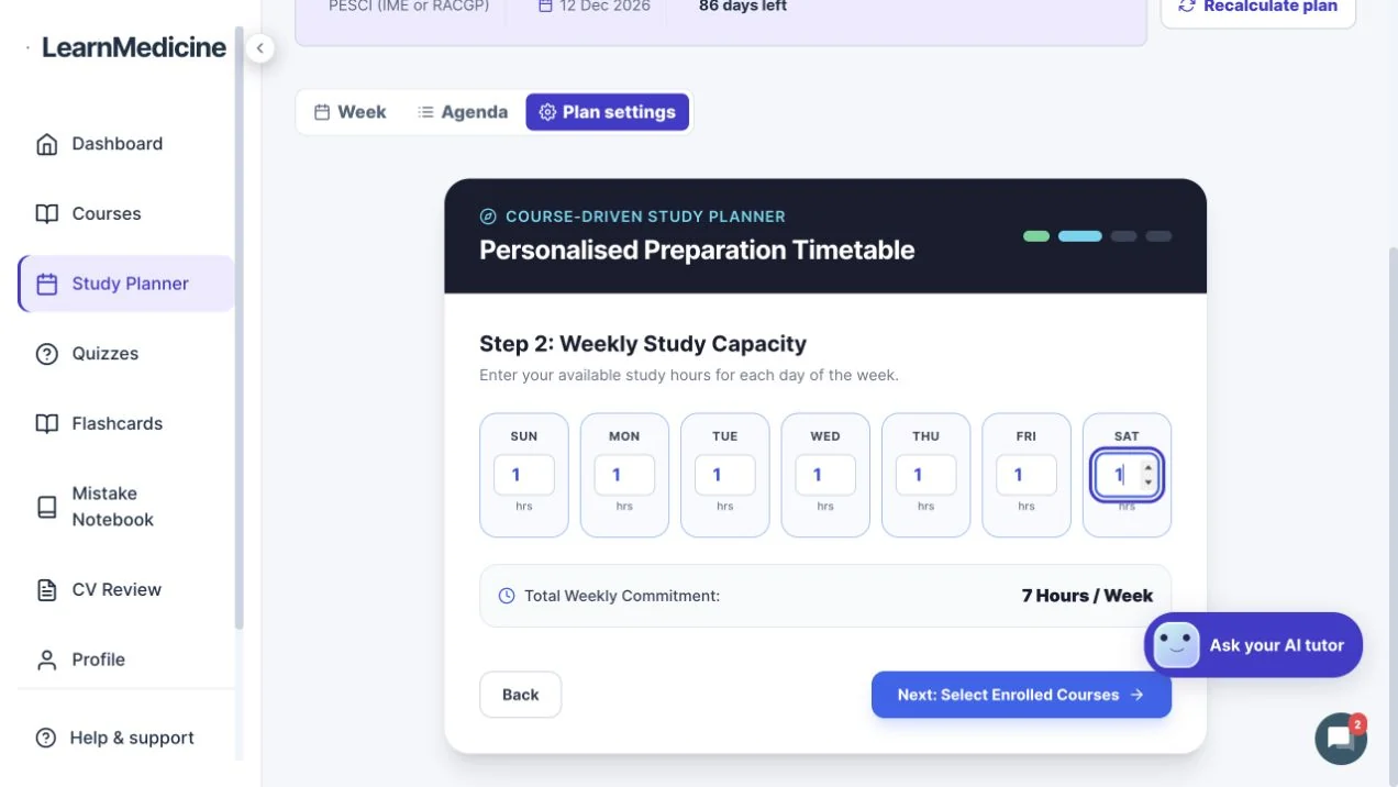 Real study planner controls