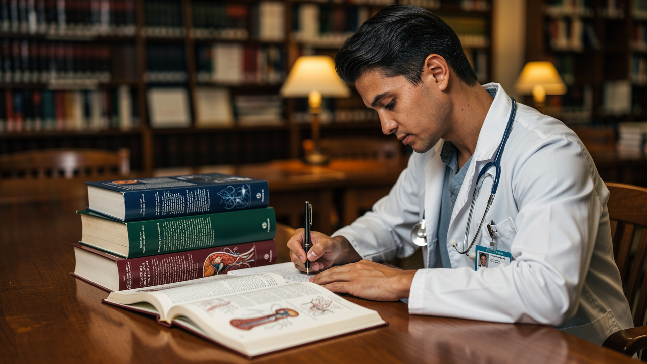 Medical professional studying clinical reasoning and case scenarios