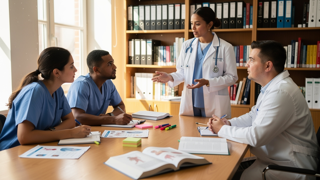 Medical graduates practicing OSCE scenarios in a study group