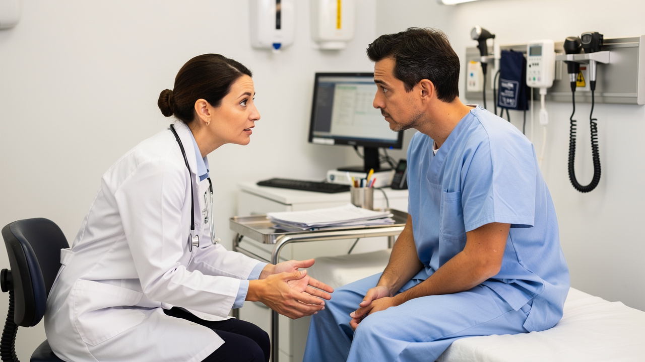 Doctor conducting an OSCE station patient consultation