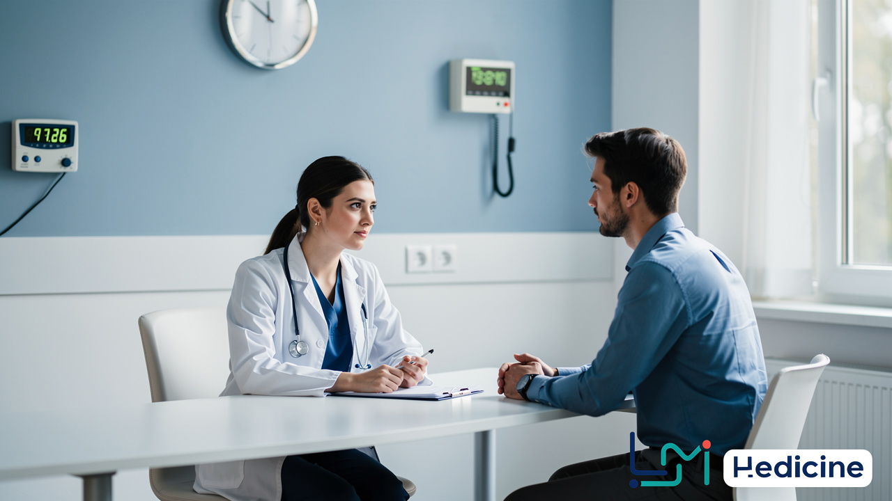 Doctor practicing clinical exam station with patient actor