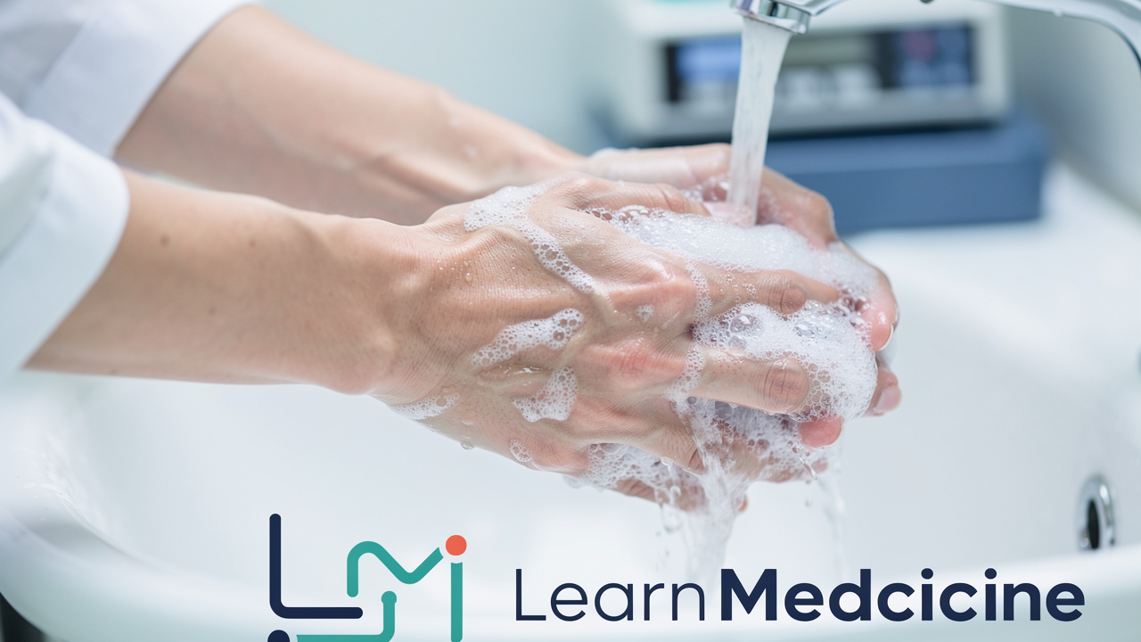 Doctor performing hand hygiene before clinical examination