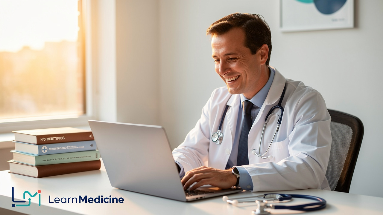 Doctor feeling relieved after completing interview successfully